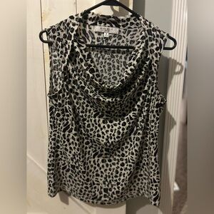 Nine west sleeveless animal print blouse with cowl neck, medium, black/purple